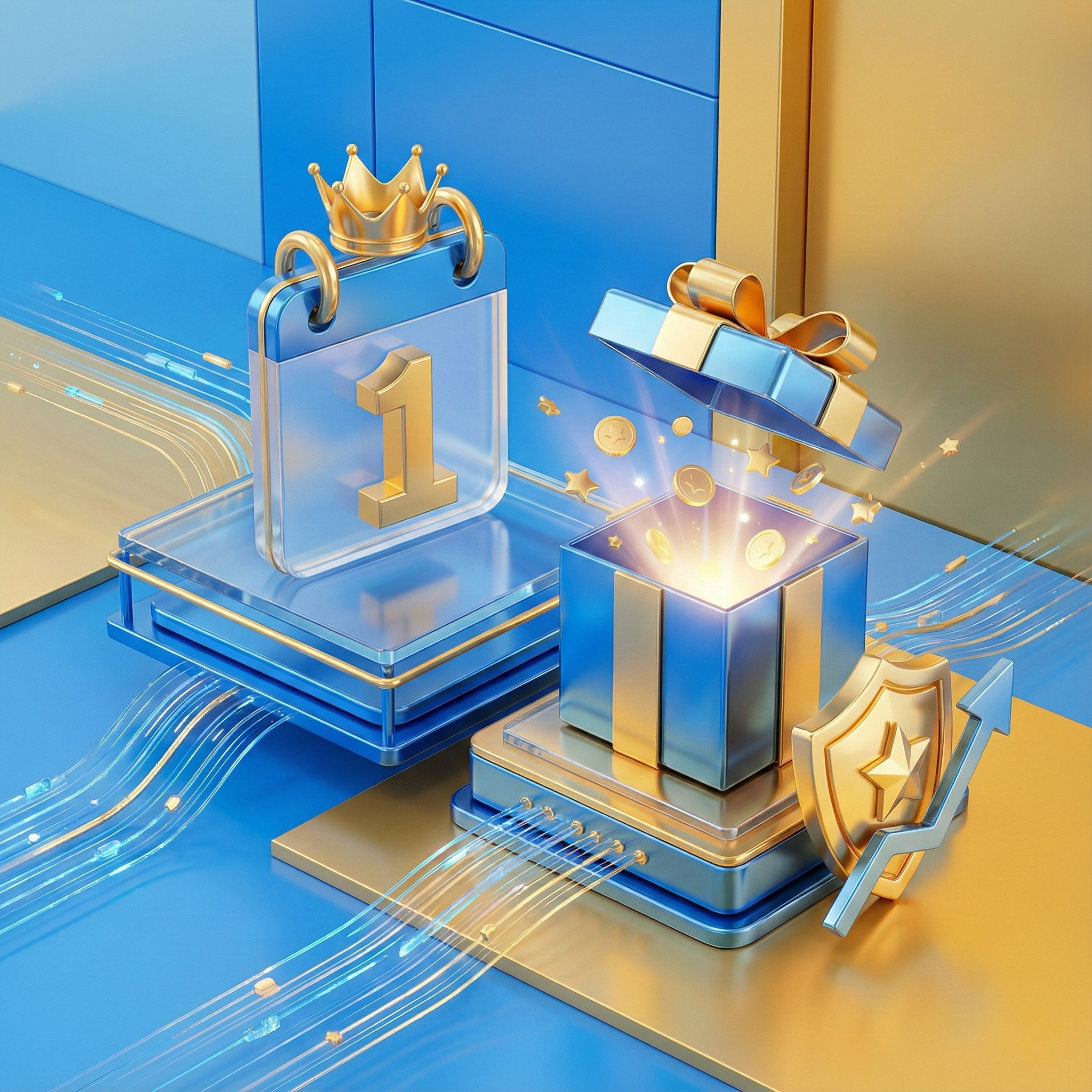 هدیه نمادین اشتراک حرفه‌ای یک‌روزه همراه با نمادهای کیفیت و ارزش برای معرفی تجربه کامل امکانات سایت